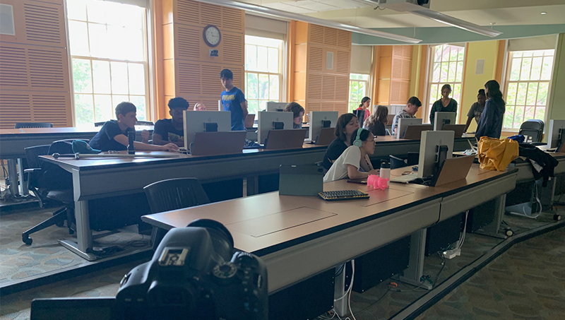 Students edit their films in Maxcy Hall.