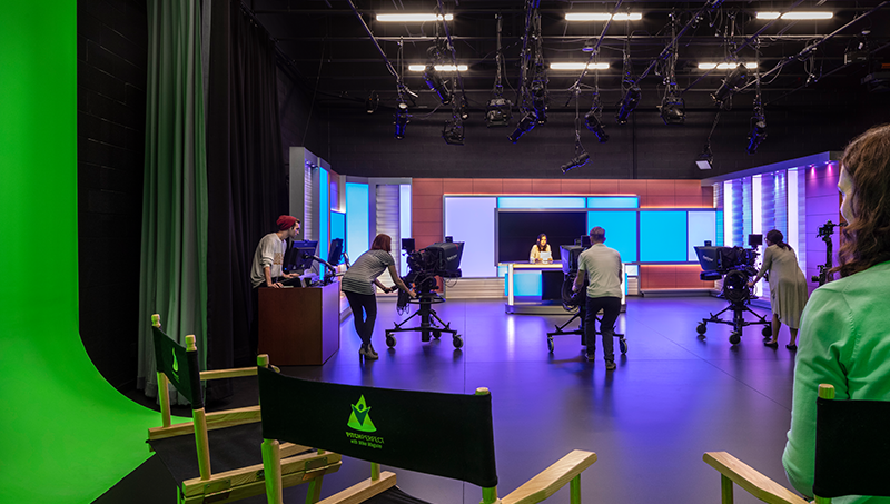 Students in the University’s state-of-the-art television studio.