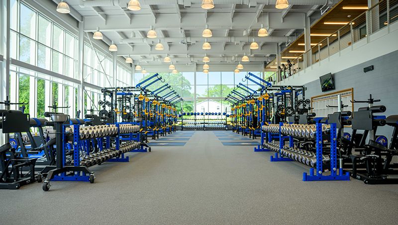 Chargers train in the spacious new weight room.