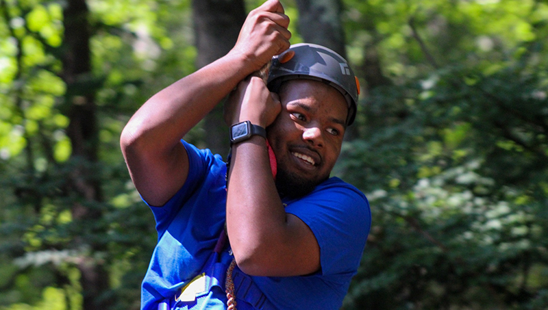 Timothy Prince at the University’s First-Year Leadership Experience (FLEx) at Camp Cedarcrest in Orange, Conn.