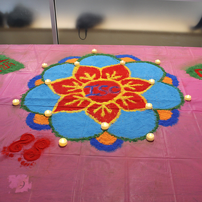A table decorated for Diwali. 