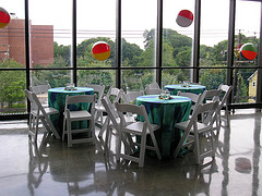 banquet tables set up in the top floor of Bartels