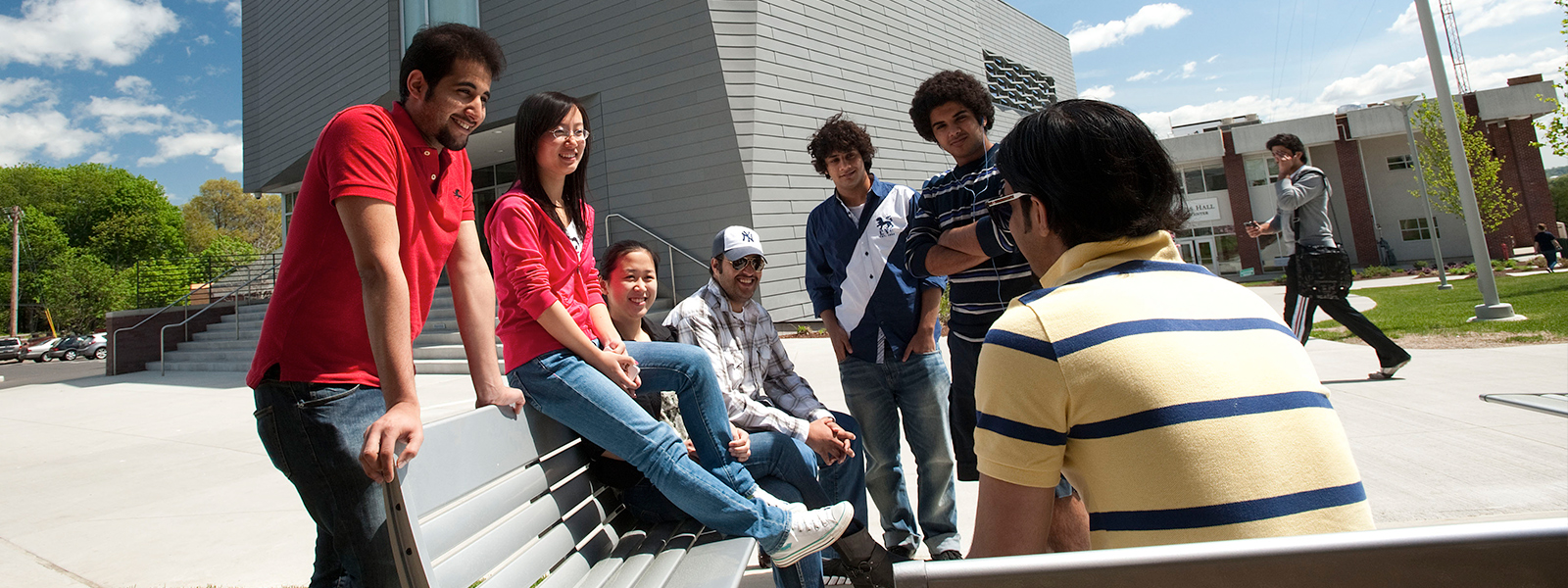 Image of international students on the University of New Haven campus.
