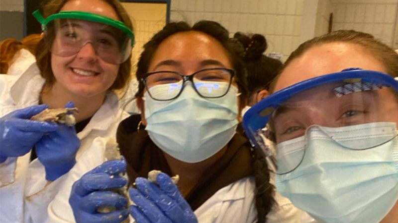 Nataly Urgiles ’25 and her classmates in the laboratory.