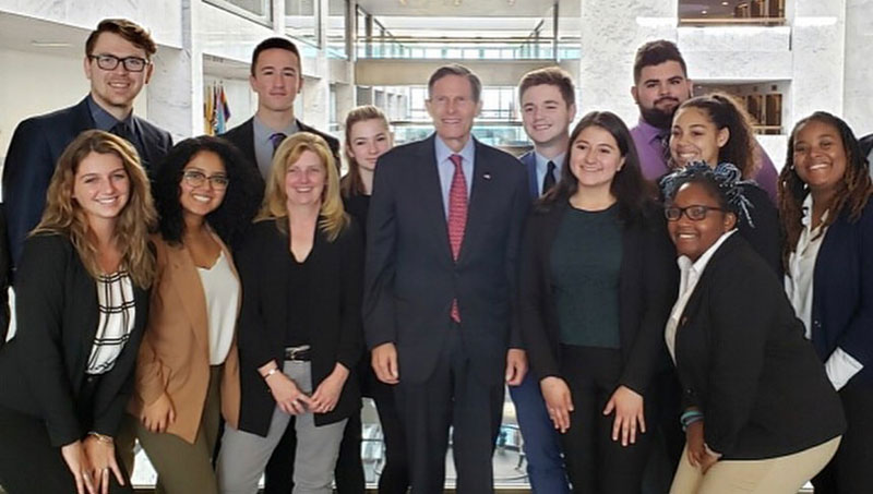Image of Senator Richard Blumenthal and students
