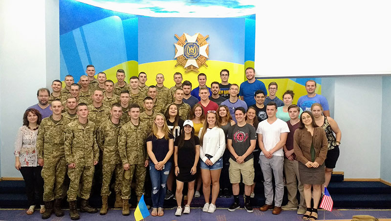 Image of Olena Lennon and her students meeting cadets