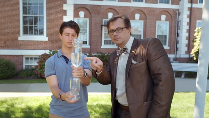 Michael Del Grosso ’23 (left) and Nikodem Poplawski, Ph.D., conduct a demonstration as part of a new documentary. (credit: ARTE TV)