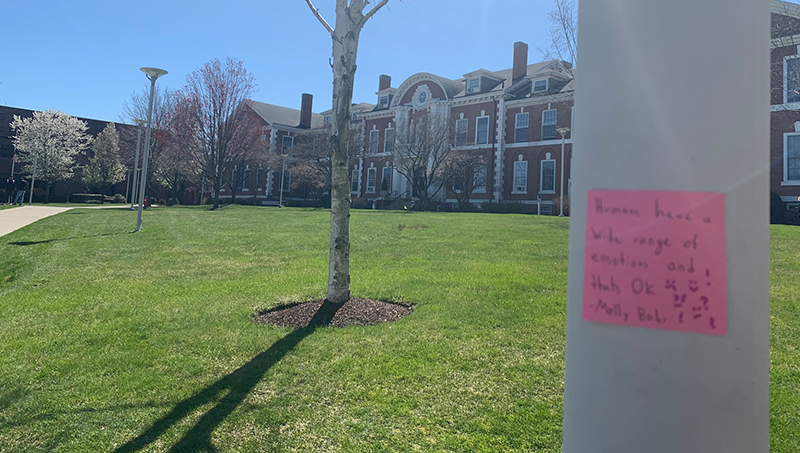 Mary Lippa’s bright sticky notes can be found across campus.