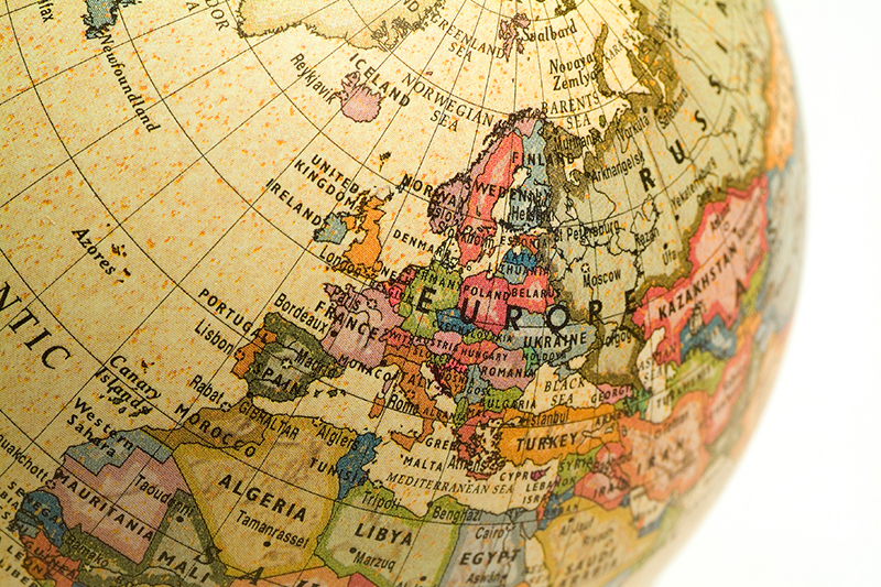 A globe showing Europe and Africa