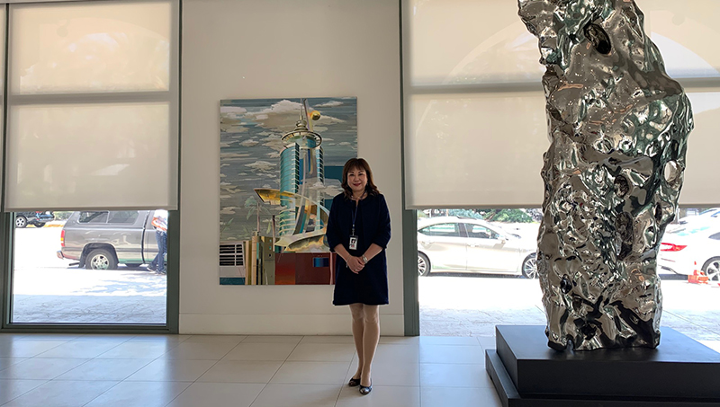 Alice Gao '94 MBA in East West Bank Hall.
