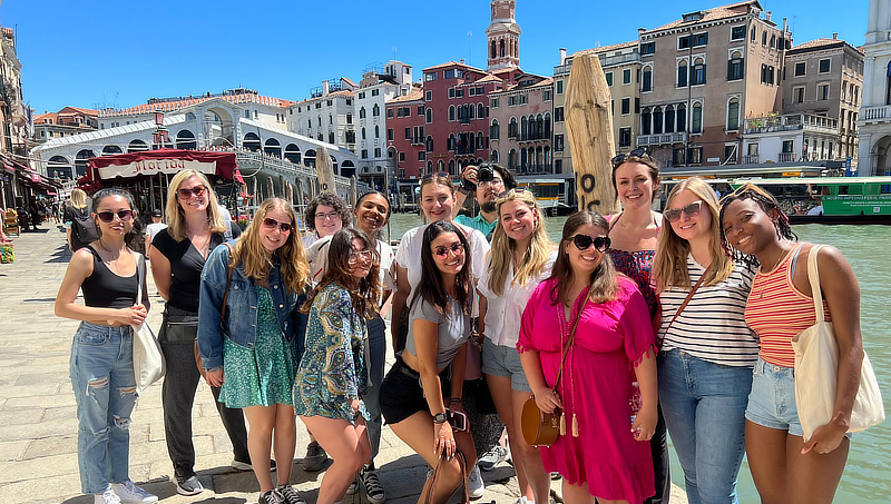 Jan Jones, Ph.D. (second from left) and students in Italy.