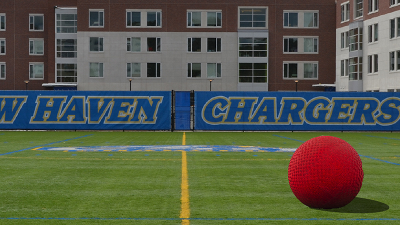 A kickball on a Chargers field.
