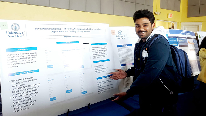 Monesh Venkul Vommi ’24 M.S. presents his work on his job search app.