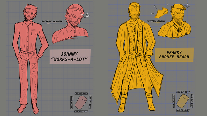 Character sketches Fredlyne Antoine ’24 created as part of a game design class.