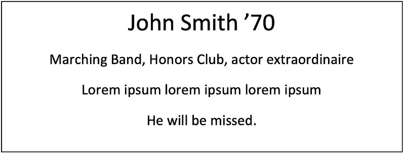 An example of memorial display formatting