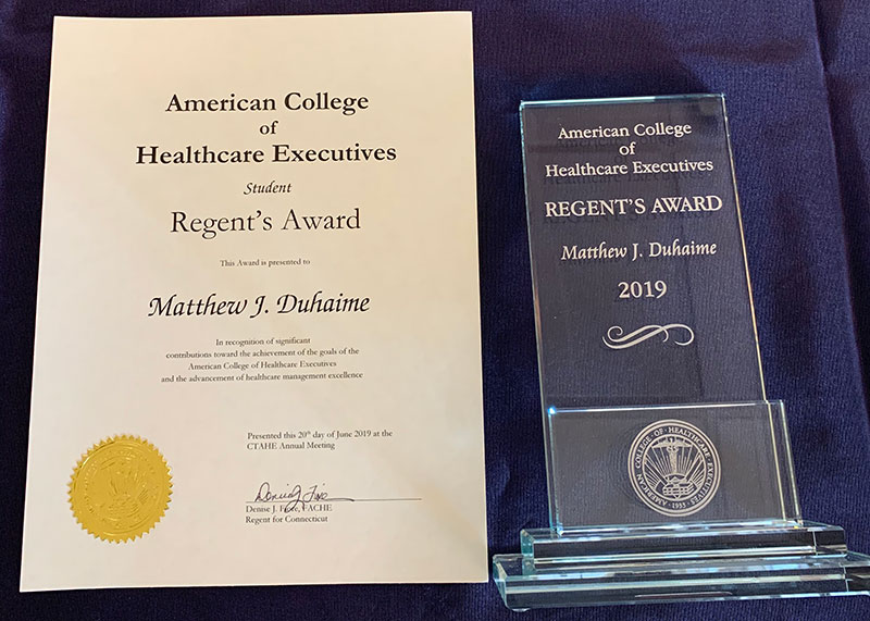 Image of Matt Duhaime ’19 M.S. received the Student Regent’s Award.