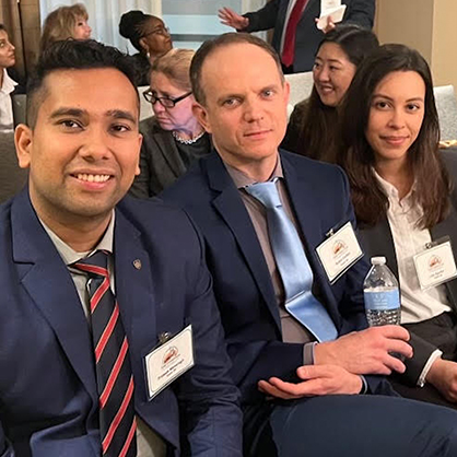 Prateek Mansingh ’23 MHA (left), Robin Cullen ’23 MHA (center), and Lais Aguilar ’23 MHA at the competition.