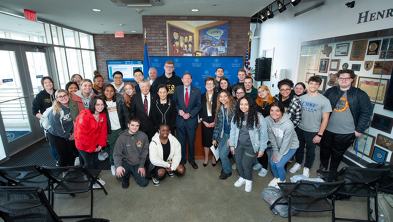 Students from Professor Daniel Maxwell's criminal law class joined faculty, staff and U.S. Senator Richard Blumenthal at the press conference.