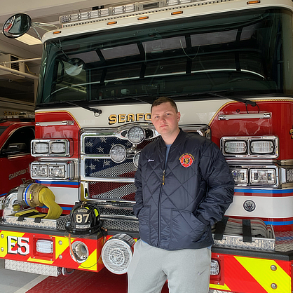 Trevor Holmes ’23 is a volunteer firefighter in Seaford, Delaware.