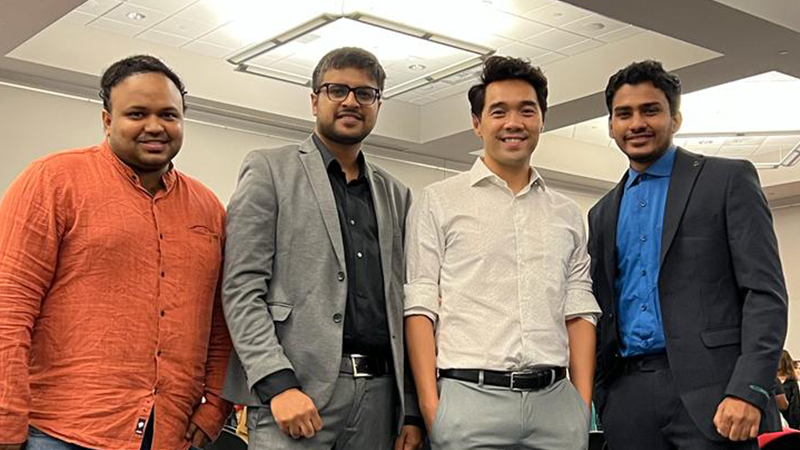 Sanmit Jindal ’24 MPH (second from left) at an event with his fellow Chargers, including Dr. Alvin Tran (second from right).