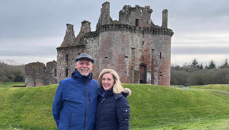 Daniel Maxwell, MPA and Virginia Maxwell, D. Phil, at Caerlaverock Castle in Scotland.