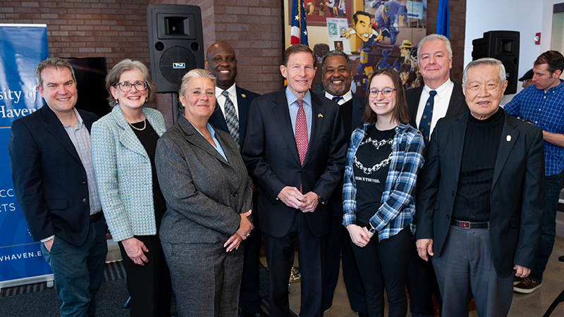 U.S. Senator Richard Blumenthal with members of the University community.