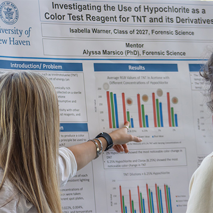 Isabella Warner ’27, ’28 M.S. presenting at the Northeastern Association of Forensic Scientists’ (NEAFS) Annual Meeting