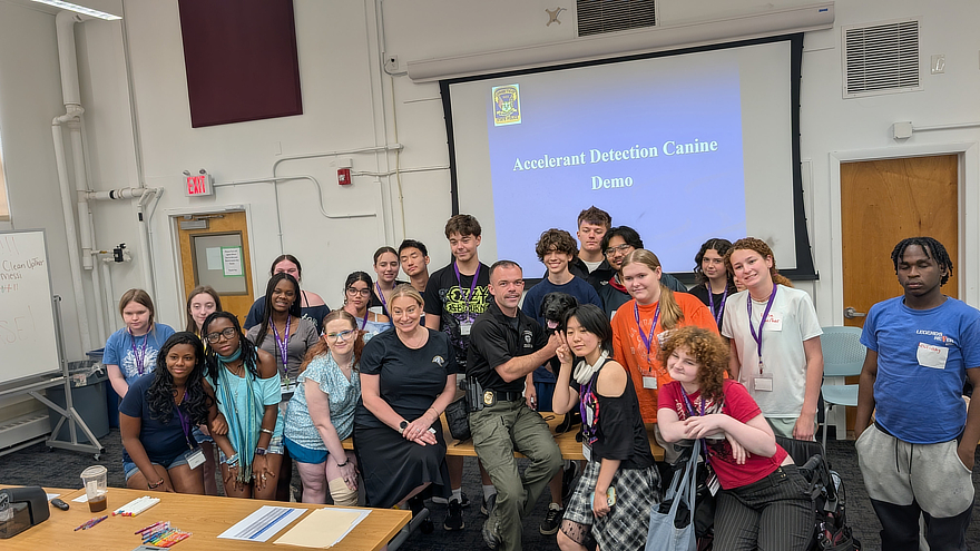 Youth Academy students and police with police dog