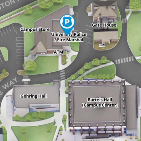 Map showing location of Campus Police and Fire Marshal's Office