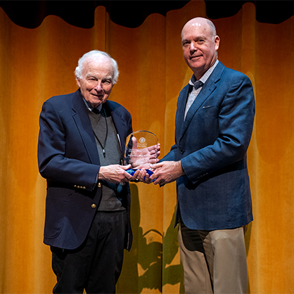 Prof. Martin O’Connor, ’76, M. Div, J.D., was presented the Philip H. and Susan S. Bartels Advocacy, Leadership, & Service Award by David Schroeder, Ph.D., interim dean of the Lee College.