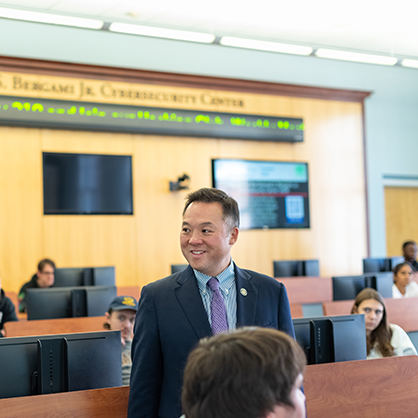 Attorney General William Tong visited a cyber computing class.