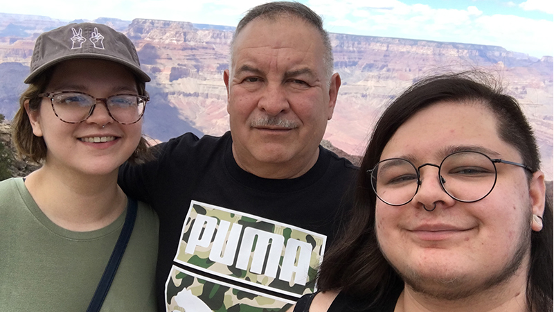 Josh Carbajal ’18, ’20 M.A. (right) with his sister Miranda and dad Joaquin at the Grand Canyon.