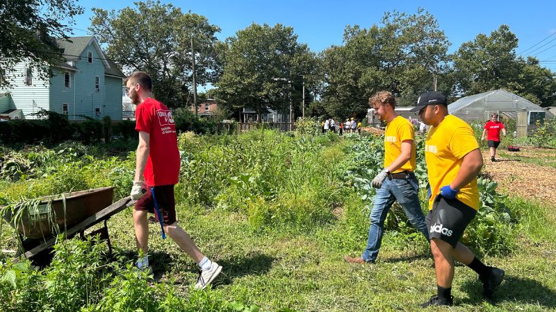 Students helped with a cleanup at the Gather New Haven Community Garden.