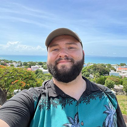 Noah Swatt ’22 at the top of a hill in Vieques, Puerto Rico