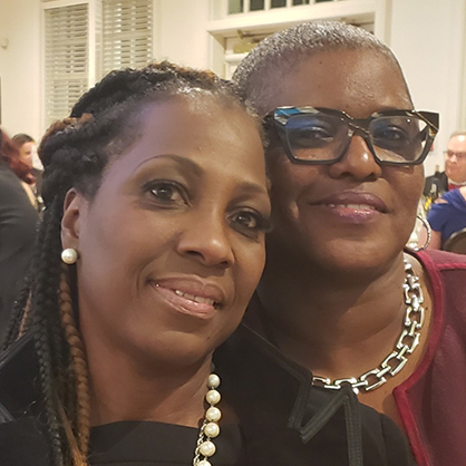 Barbara Lawrence, J.D., MPA (right) and her best friend and partner.