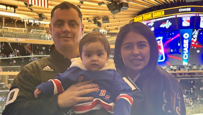 Diane Polo and her family at a Rangers game at Madison Square Garden.