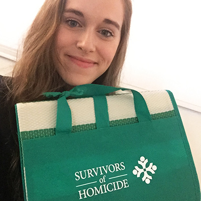 A criminal justice major, Kayla Steefel ’19 is interning at Survivors of Homicide in Wethersfield, Conn.
