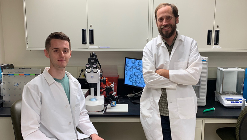 Image of William Theune '19, '21 M.S. and Carter Takacs, Ph.D.