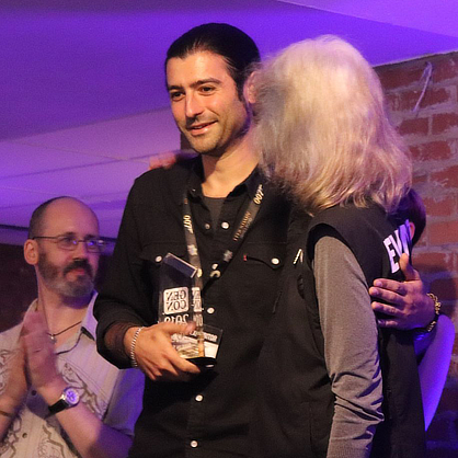 Jon Sideriadis at the 2019 GenCon awards ceremony.