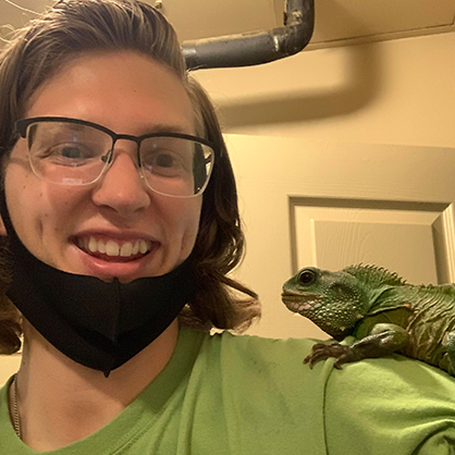 Christopher Lapointe ’22 with a water dragon.