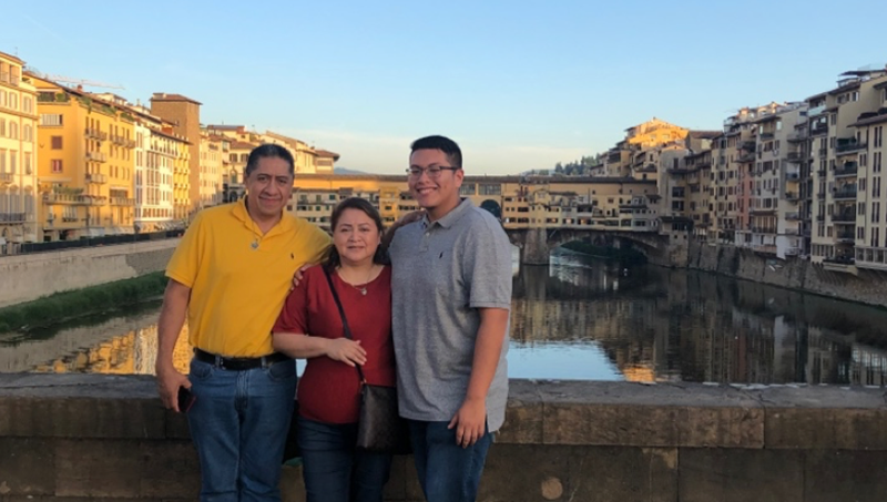 Manuel Cortes-Jimenez ’22 with his parents in Florence, Italy, during his semester abroad.