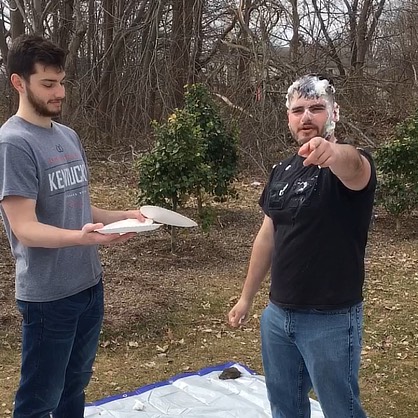 Kyle Longo ’21 takes a pie to his face.