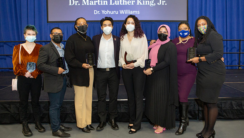 Group image of Left to right: Mary Lippa, Richard Concepcion, Zanaiya Léon, Dr. Alvin Tran, Sofia Martinez, Adrielys Gomez, Dr. Ophelie Rowe-Allen, and Dr. Danielle Cooper.