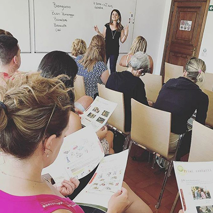 Valentina Seffer, Ph.D., teaches an Italian class for high school counselors during the summer of 2017.