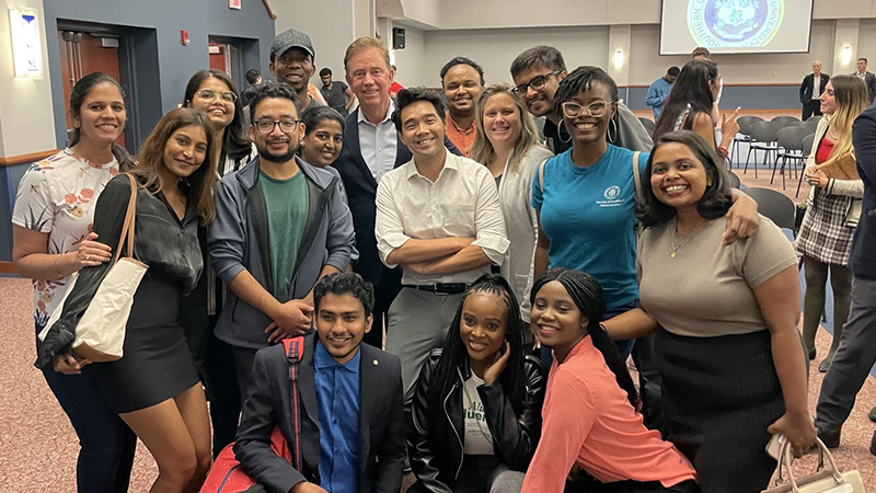 Students and faculty with Governor Ned Lamont.