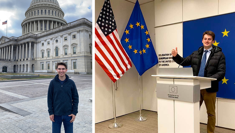 Image of Andrew Colford ’22 (left) and Declan McLoughlin ’22 spending the Spring 2022 semester in Washington, D.C.