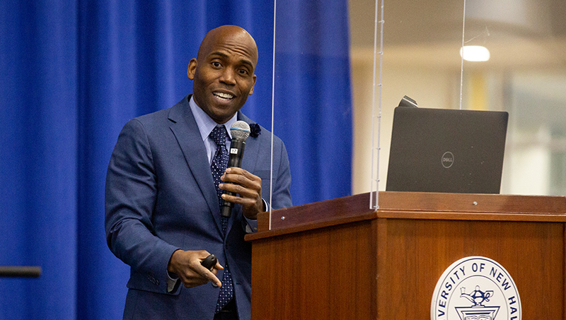 Image of Dr. Yohuru Williams speaking to members of the University community about Dr. King’s vision and legacy.