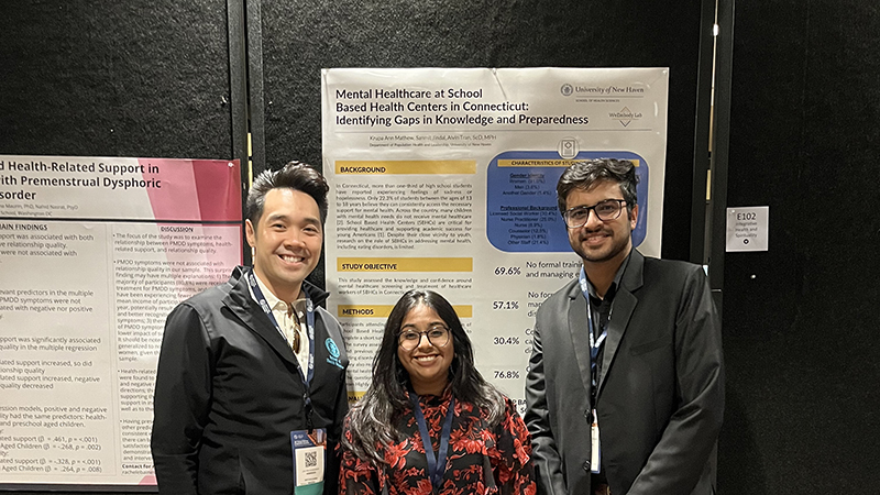 Left to right: Dr. Alvin Tran, Krupa Ann Mathew ’24 MPH, and Sanmit Jindal’ 24 MPH.