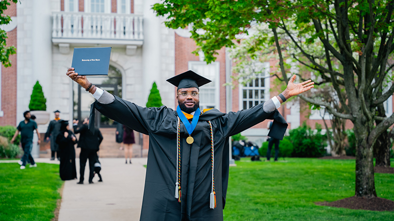 Toyin Folorunso ’24 M.S. celebrates his graduation.