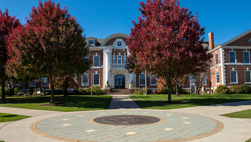 A frontal view of Maxcy Hall at the University of New Haven.